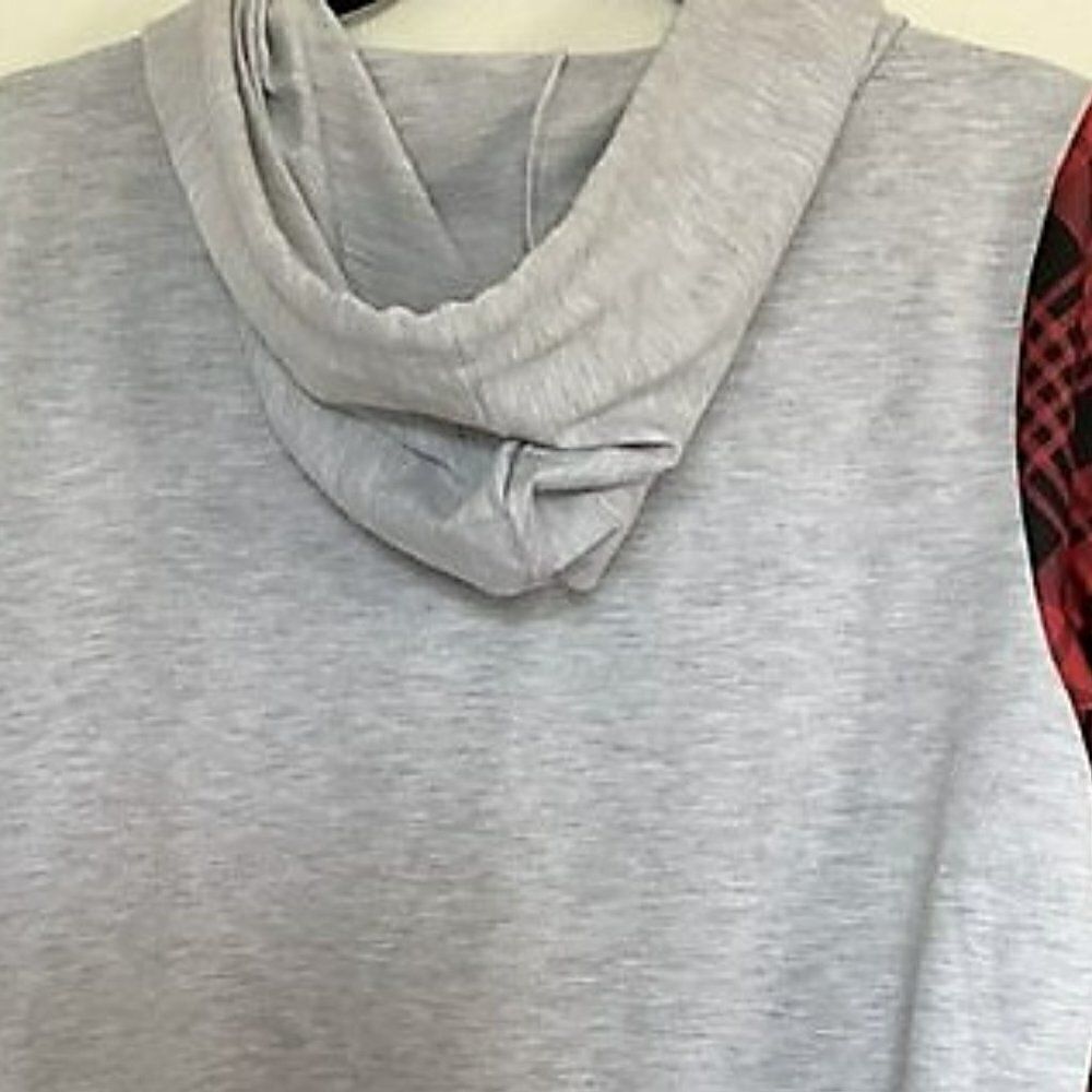 Mama Bear Buffalo Plaid Sleeve Pullover Hoodie Gray L - Picture 8 of 10